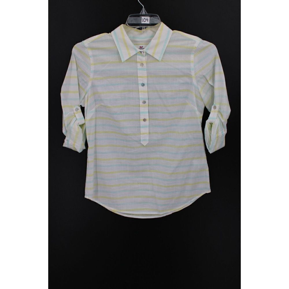 VINEYARD VINES ROLL CUFF HALF BUTTON FRONT BLOUSE WOMENS SIZE 4 MULTI COLOR